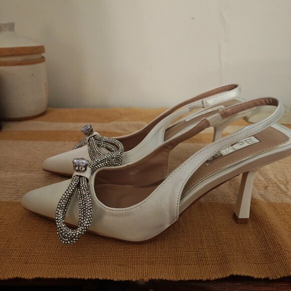 Be Mine White Satin Heels - Picture 2 of 2